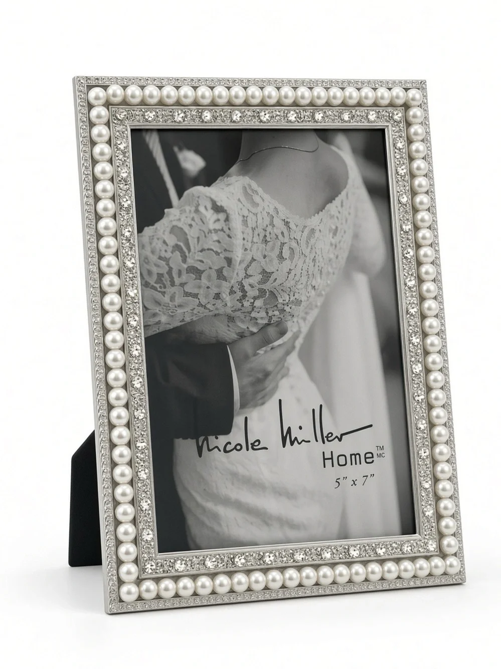 Nicole Miller Home Sparkly 5x7 Silver Pearl Crystal Picture Frame NWT